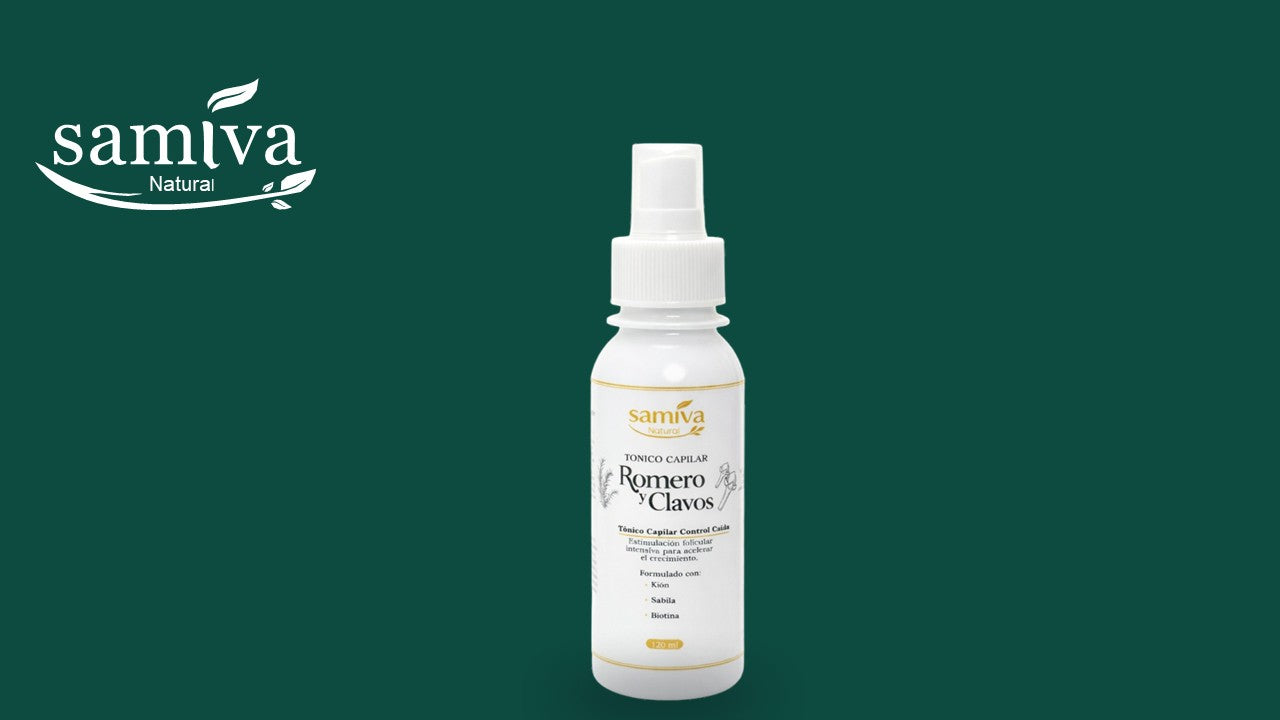 Tónico Capilar Natural  Anticaída Romero, Biotina & Clavos - Samiva  (120 ml)